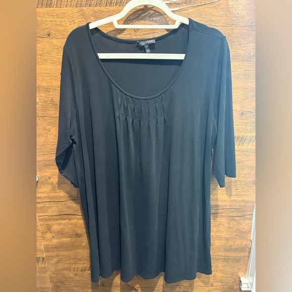 Eileen Fisher Black Scoop Neck 3/4 Sleeve Women's Top - Picture 2 of 8